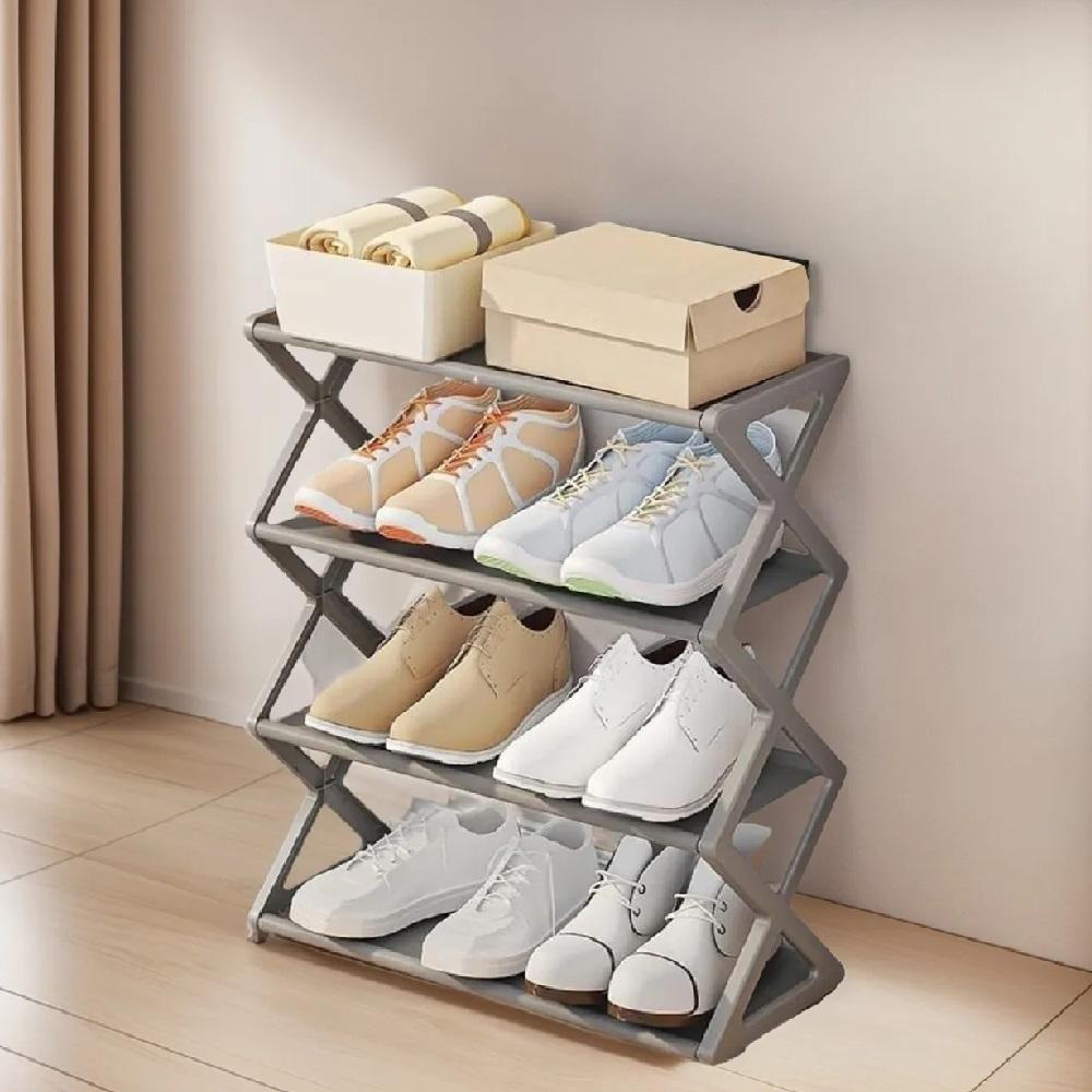 Sapateira Modular Com 4 Prateleiras Ajustáveis Cinza – Design Compacto E Elegante Para Até 8 Pares De Calçados - 3