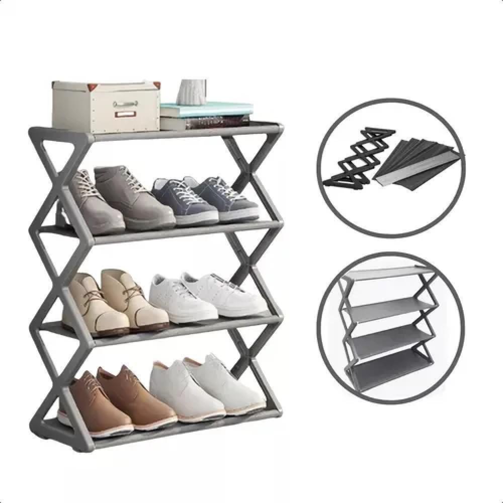 Sapateira Modular Com 4 Prateleiras Ajustáveis Cinza – Design Compacto E Elegante Para Até 8 Pares De Calçados - 4