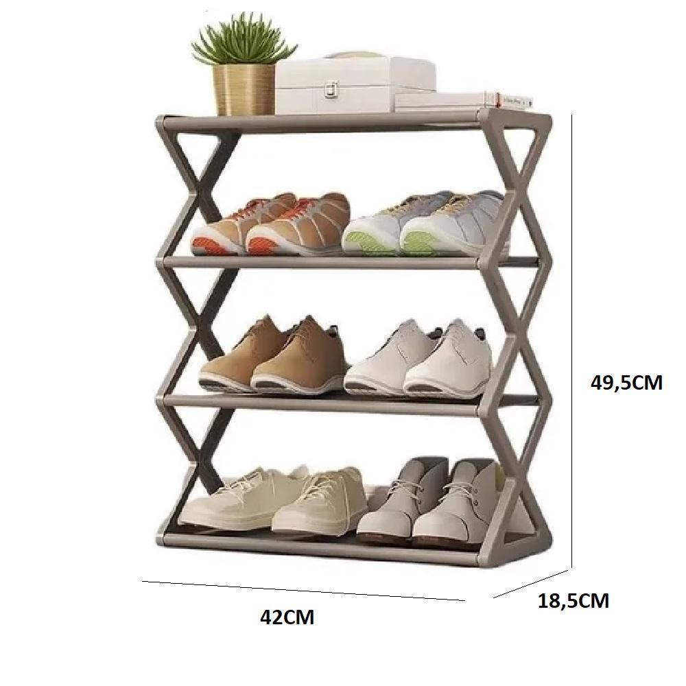 Sapateira Modular Com 4 Prateleiras Ajustáveis Cinza – Design Compacto E Elegante Para Até 8 Pares De Calçados - 6