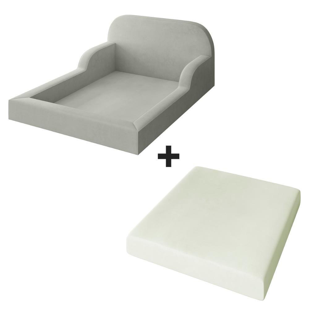 Cama Colchão Casal Montessoriana Infantil Proteção Lateral Cinza Claro - 5