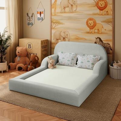 Cama Colchão Casal Montessoriana Infantil Proteção Lateral Cinza Claro