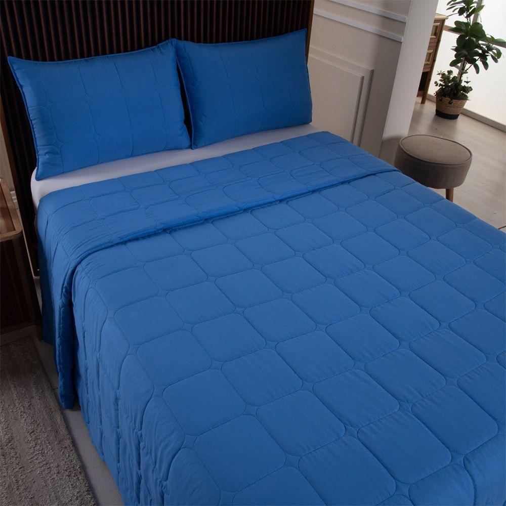 Kit Cobre Leito Colcha Lunar Solteiro 2 Peças 400 Fios Matelado Dupla Face - Azul Royal - 100% Poliéster - 4