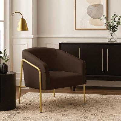 Poltrona Sala Industrial Alta Stella Suede Marrom Dourado D'Rossi