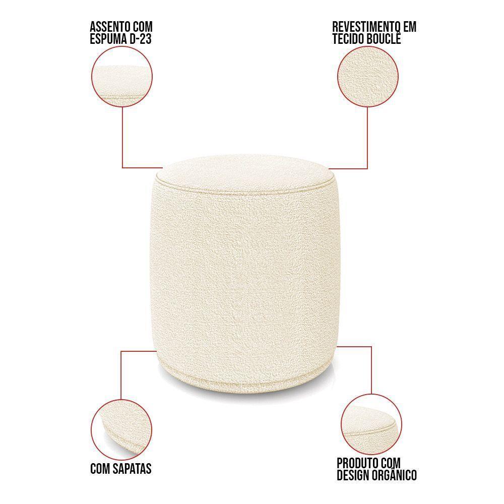 Poltrona E Puff Redondo Orgânico Para Sala Malu Bouclê M11 - D'rossi Terra - 4