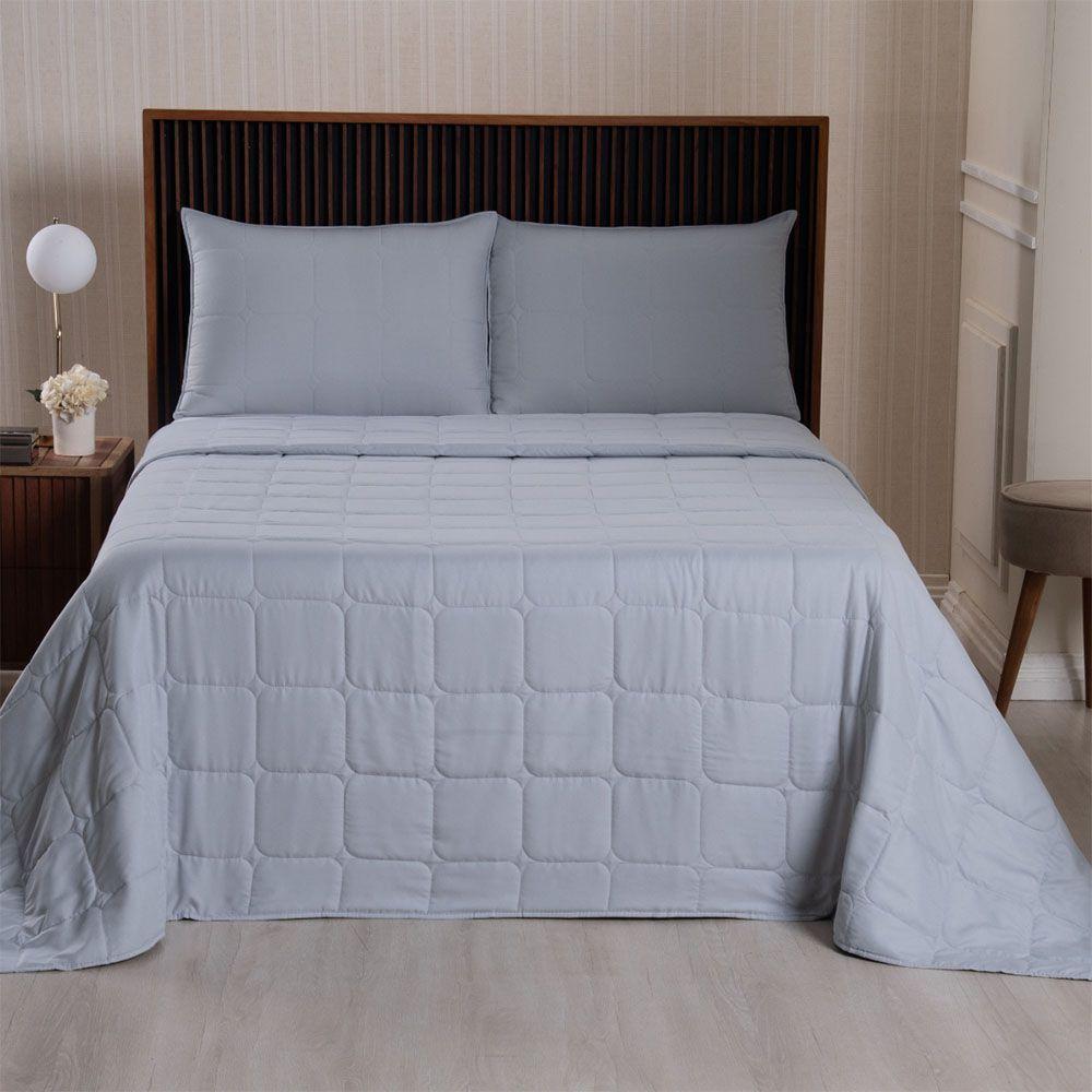 Kit Cobre Leito Colcha Lunar Solteiro 2 Peças 400 Fios Matelado Dupla Face - Cinza - 100% Poliéster - 2