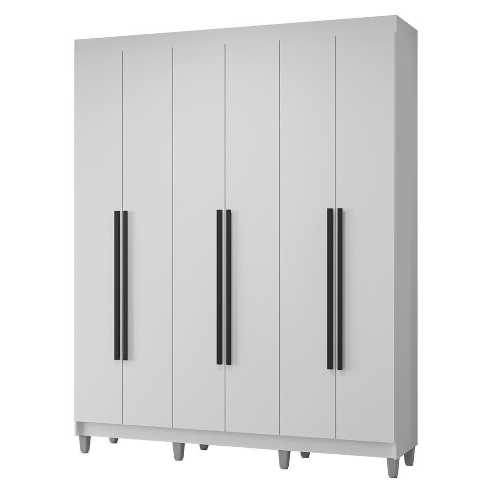 Guarda-roupa Casal Com Pés 6 Portas Batentes Branco/branco/preto Netuno Madesa - 2