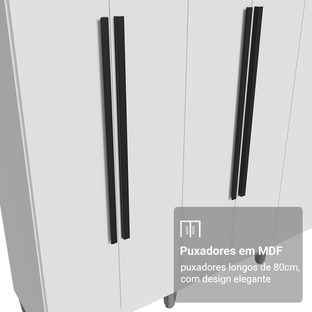 Guarda-roupa Casal Com Pés 6 Portas Batentes Branco/branco/preto Netuno Madesa - 6