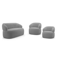 Kit 02 Poltronas Giratória E 01 Sofá Orgânico Glee 03 Lugares 170cm Bouclê Cinza - Abmaza - 1