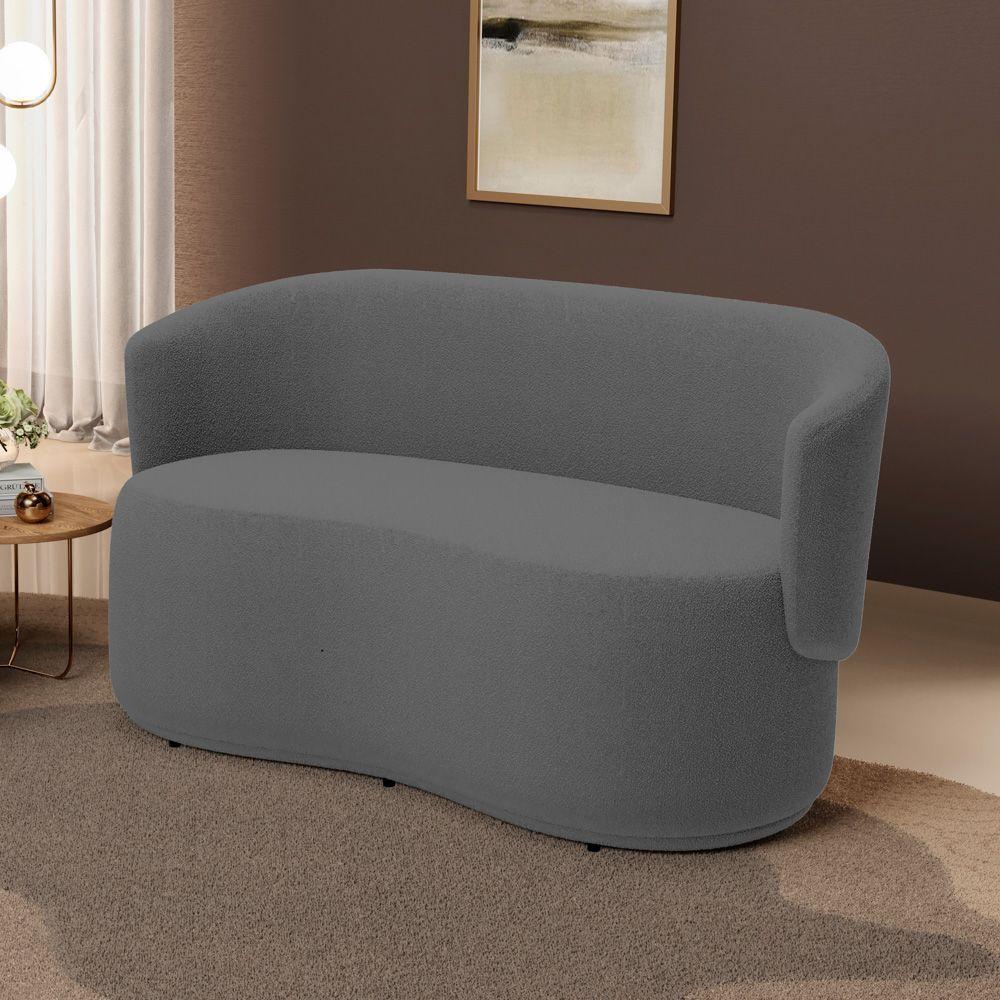 Poltrona Namoradeira Aisha 02 Lugares Orgânica Bouclê Cinza Escuro - Abmaza - 2