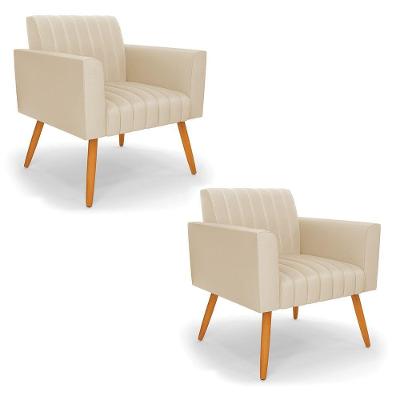 Kit 2 Poltronas Viena Gomada Corino Pés Palito Castanho D03 - D'rossi Preto