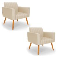 Kit 2 Poltronas Viena Gomada Corino Pés Palito Castanho D03 - D'rossi Preto - 1