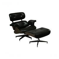Poltrona De Couro Com Puff Charles Eames Preto - 1