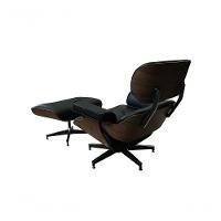 Poltrona De Couro Com Puff Charles Eames Preto - 3