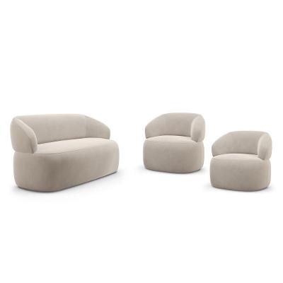 Kit 02 Poltronas Giratória E 01 Sofá Orgânico Glee 03 Lugares 170cm Veludo Bege - Abmaza