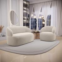 Kit 02 Poltronas Giratória E 01 Sofá Orgânico Glee 03 Lugares 170cm Veludo Bege - Abmaza - 2