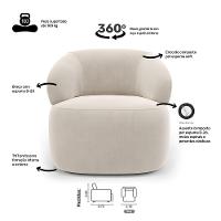 Kit 02 Poltronas Giratória E 01 Sofá Orgânico Glee 03 Lugares 170cm Veludo Bege - Abmaza - 3