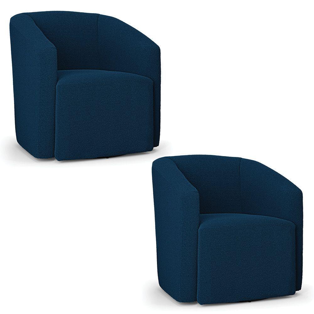 Poltrona Sala De Estar Base Giratória Kit 2 Stella Max Bouclê D03 - D'rossi Azul - 2