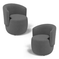 Kit 02 Poltronas Decorativas Aisha Orgânica Bouclê Cinza Escuro - Abmaza - 1