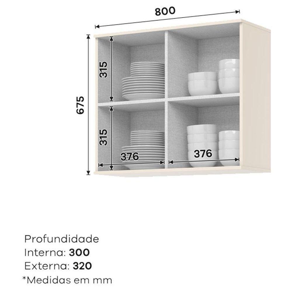 Armário Aéreo 2 Portas Ripado 80 Cm Ambiente Connect Off White - Henn - 4