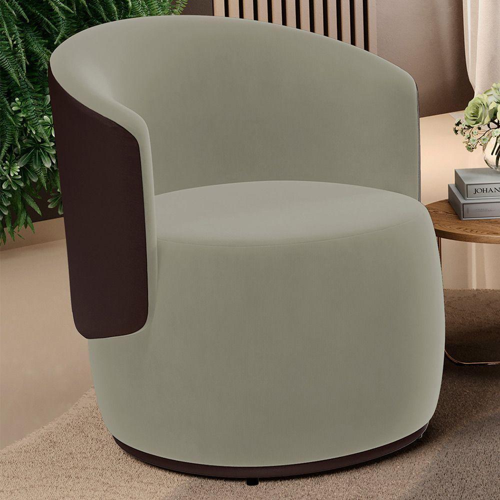 Poltrona Decorativa Aisha Orgânica Composê Sintético Marrom Com Suede Bege - Abmaza - 2