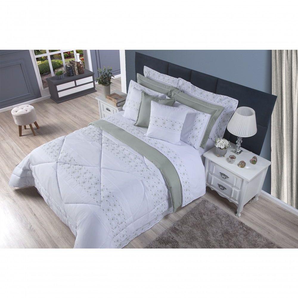 Edredom + Jogo De Cama 200 Fios Damasco King 15 Peças 100% Poliéster - Branco/cinza - 5