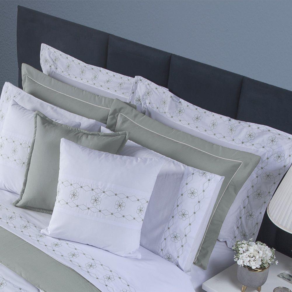 Edredom + Jogo De Cama 200 Fios Damasco Queen 15 Peças 100% Poliéster - Branco/cinza - 3