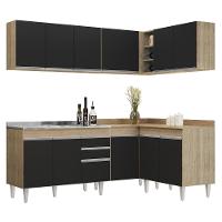 Armário De Cozinha Modulado De Canto 6 Peças Cp30 Com Pia Inox Castanho/preto - Lumil - 1
