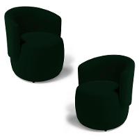Kit 02 Poltronas Decorativas Aisha Orgânica Veludo Verde Escuro - Abmaza - 1