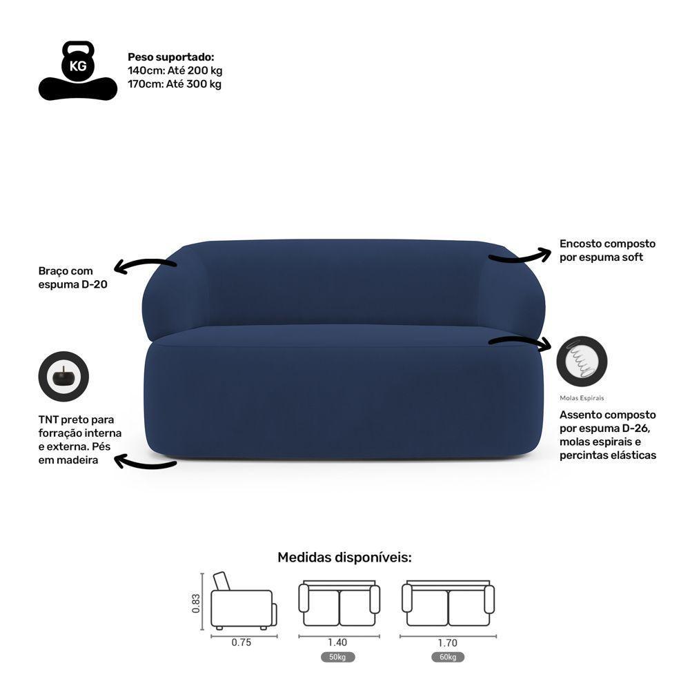 Kit Poltrona Giratória E Sofá Orgânico Living Glee 03 Lugares 170cm Veludo Azul Marinho - Abmaza - 6