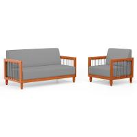 Kit Poltrona E Sofá Varanda Samoa Madeira Maciça Com Cordas Náutica Linho Cinza - Abmaza - 1