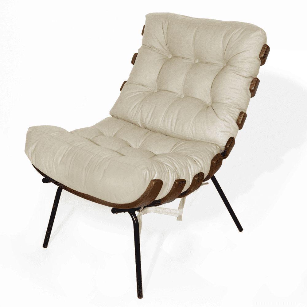 Poltrona Costela Com Puff Luxo Base Ferro Fixa Linho Off White- Mabe Magazine - 1