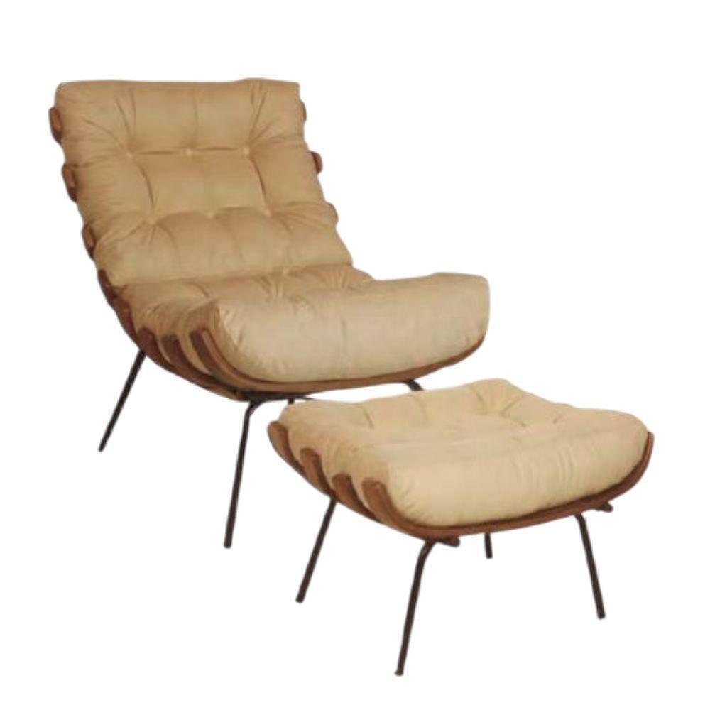 Poltrona Costela Com Puff Luxo Base Ferro Fixa Linho Off White- Mabe Magazine - 3