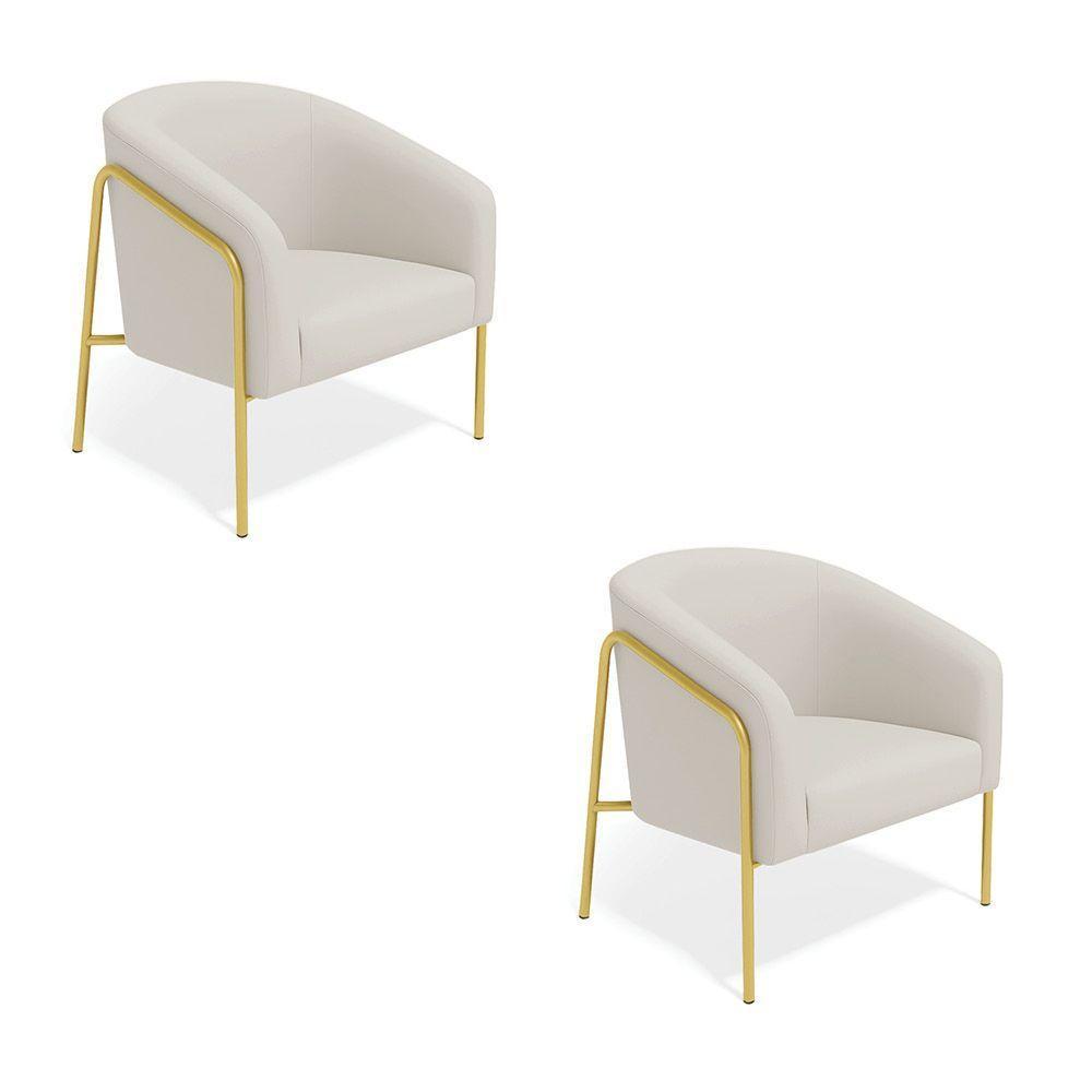 Poltrona Sala Industrial Alta Dourado Kit 2 Stella Veludo Cinza D03 - D'rossi - 2