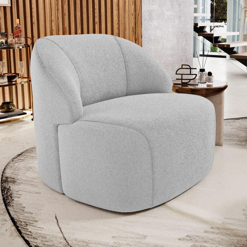 Poltrona Decorativa Living Kaya Orgânica Bouclê Cinza Claro - Abmaza - 2