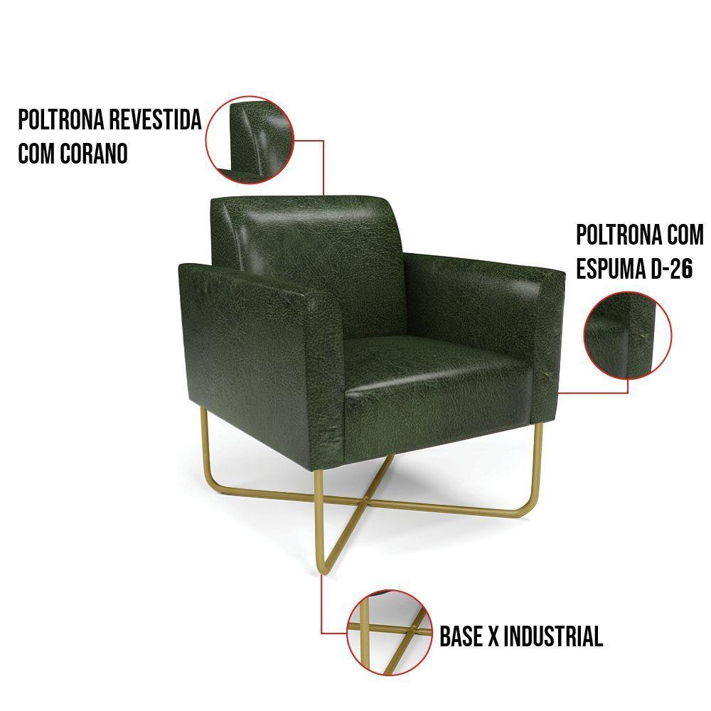 Poltrona Base X Industrial Dourado Marisa Corano Verde - 3