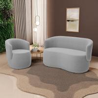 Kit 2 Poltronas E 1 Namoradeira Aisha Orgânica Bouclê Cinza Claro - Abmaza - 2