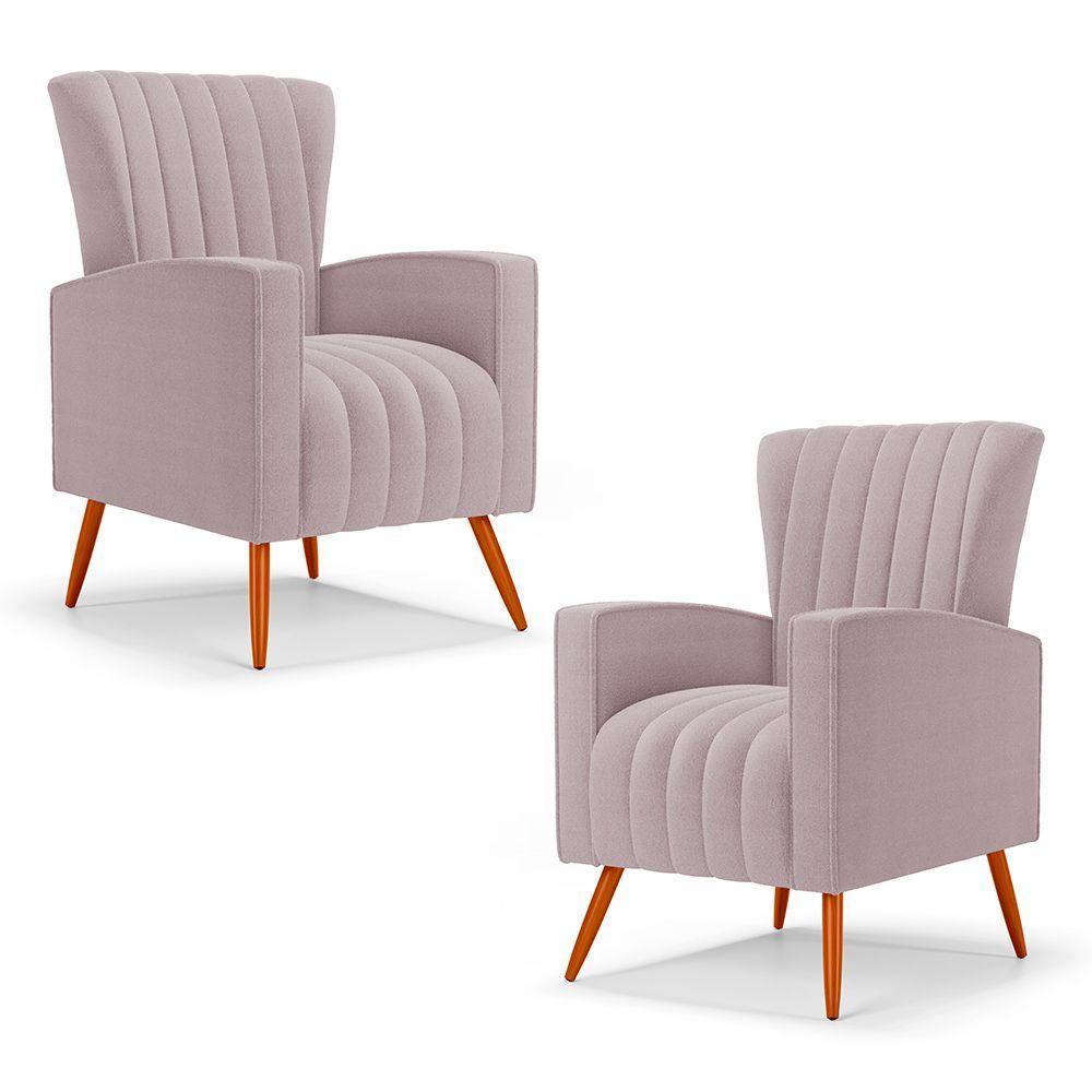 Kit 02 Poltronas Decorativas Melody Com Pés Palito Bouclê Rosê - Abmaza - 1