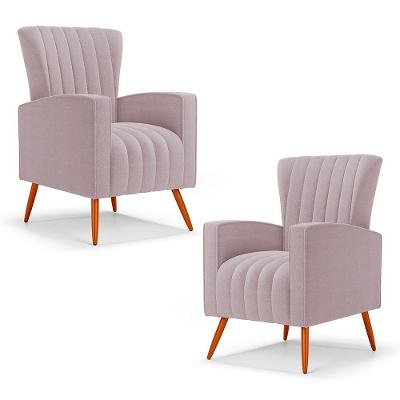 Kit 02 Poltronas Decorativas Melody Com Pés Palito Bouclê Rosê - Abmaza