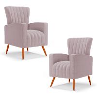 Kit 02 Poltronas Decorativas Melody Com Pés Palito Bouclê Rosê - Abmaza - 1