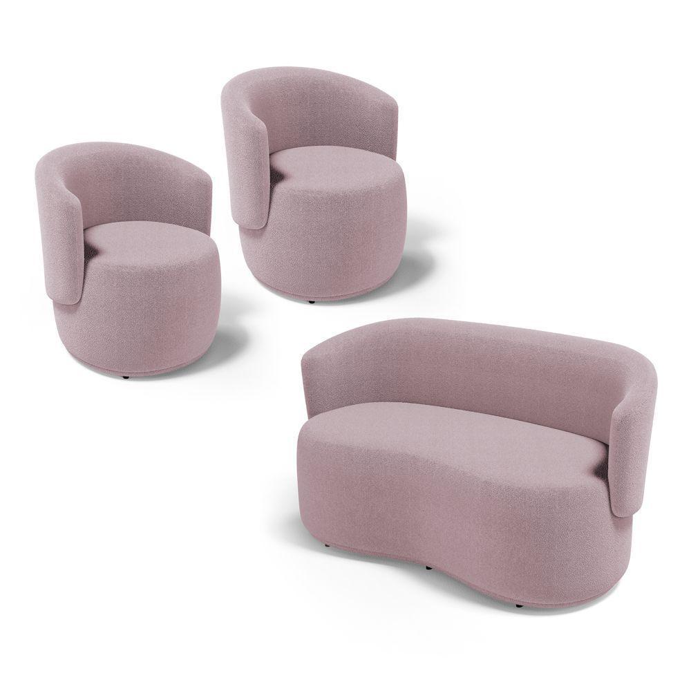 Kit 2 Poltronas E 1 Namoradeira Aisha Orgânica Bouclê Rosê - Abmaza - 1