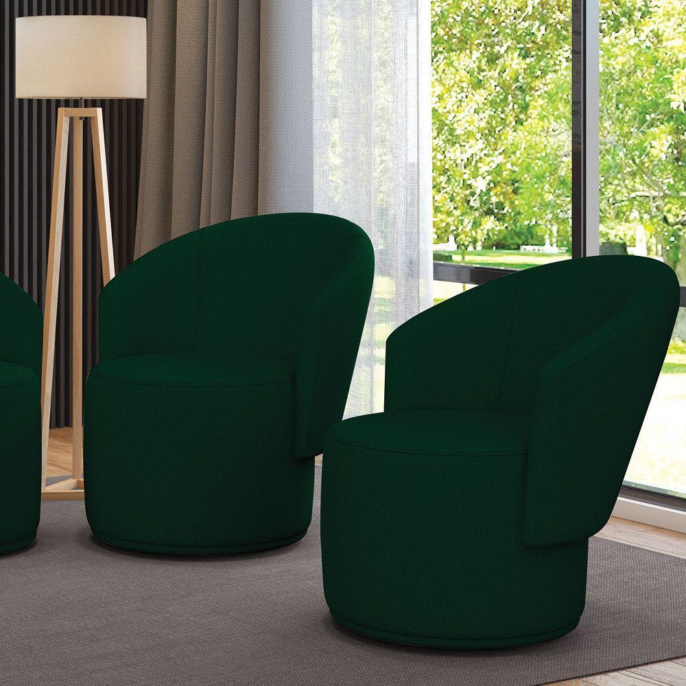Poltrona Decorativa Orgânica Fixa Para Sala Kit 2 Malu Bouclê Verde M11 - D'rossi - 1