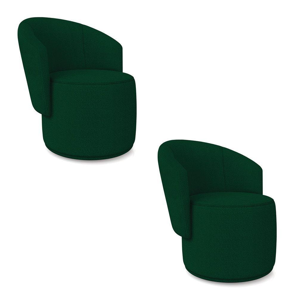 Poltrona Decorativa Orgânica Fixa Para Sala Kit 2 Malu Bouclê Verde M11 - D'rossi - 2