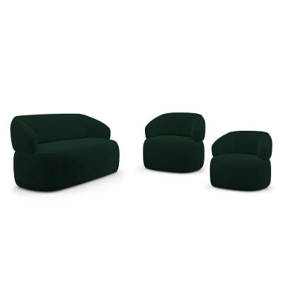 Kit 02 Poltronas Giratória E 01 Sofá Orgânico Glee 02 Lugares 140cm Veludo Verde Escuro - Abmaza