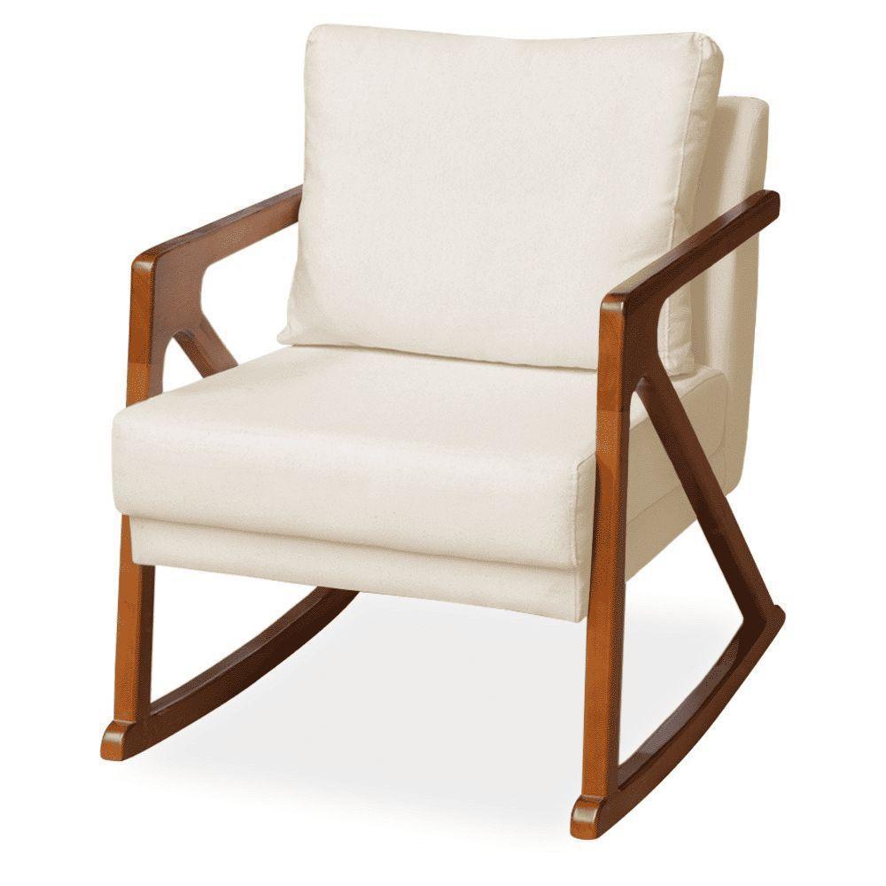 Poltrona Cadeira Balanço Amber Luxo Madeira Maciça Veludo Bege- Mabe Magazine - 2