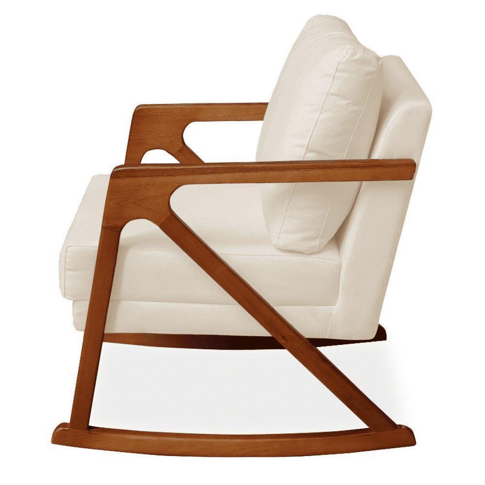 Poltrona Cadeira Balanço Amber Luxo Madeira Maciça Veludo Bege- Mabe Magazine - 3