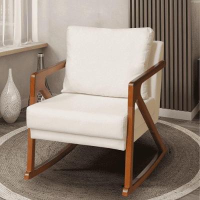 Poltrona Cadeira Balanço Amber Luxo Madeira Maciça Veludo Bege- Mabe Magazine