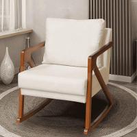 Poltrona Cadeira Balanço Amber Luxo Madeira Maciça Veludo Bege- Mabe Magazine - 1