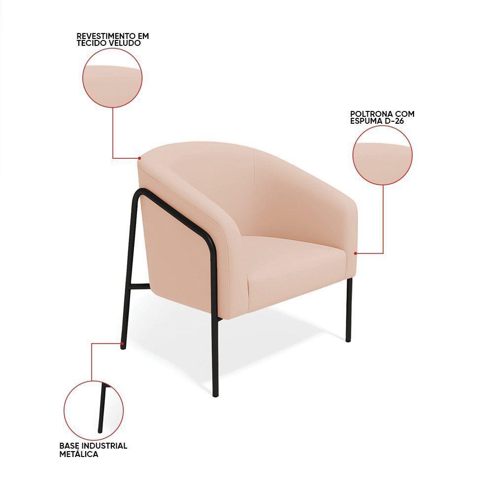 Poltrona Sala Industrial Alta Preto Stella Veludo D03 - D'rossi Rose - 3