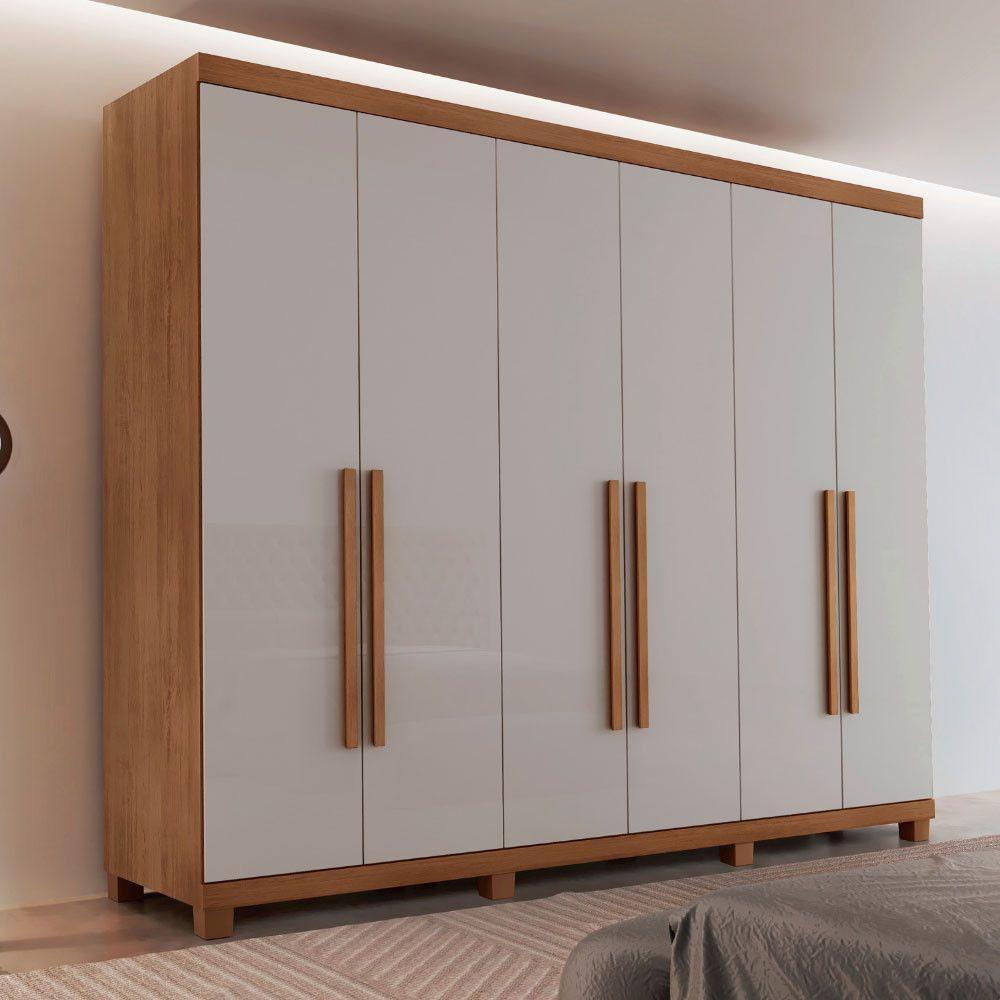 Guarda Roupa Casal Maya Mdf 6 Portas 6 Gavetas Pés Moderna Imbuia/off White Com Pés - 1