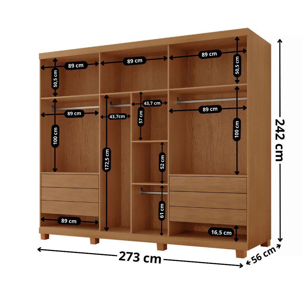 Guarda Roupa Casal Maya Mdf 6 Portas 6 Gavetas Pés Moderna Imbuia/off White Com Pés - 3